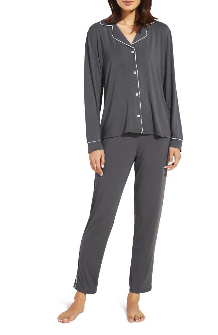 Eberjey Gisele Slim Jersey Knit Pajamas in Graphite/Sorbet Pink S